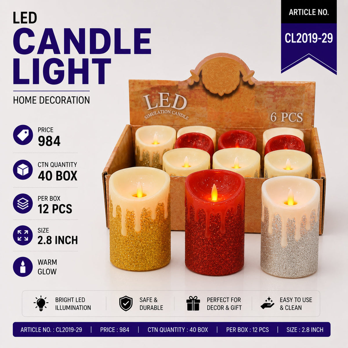 Glitter Drip LED Simulation Candle Pack of 144