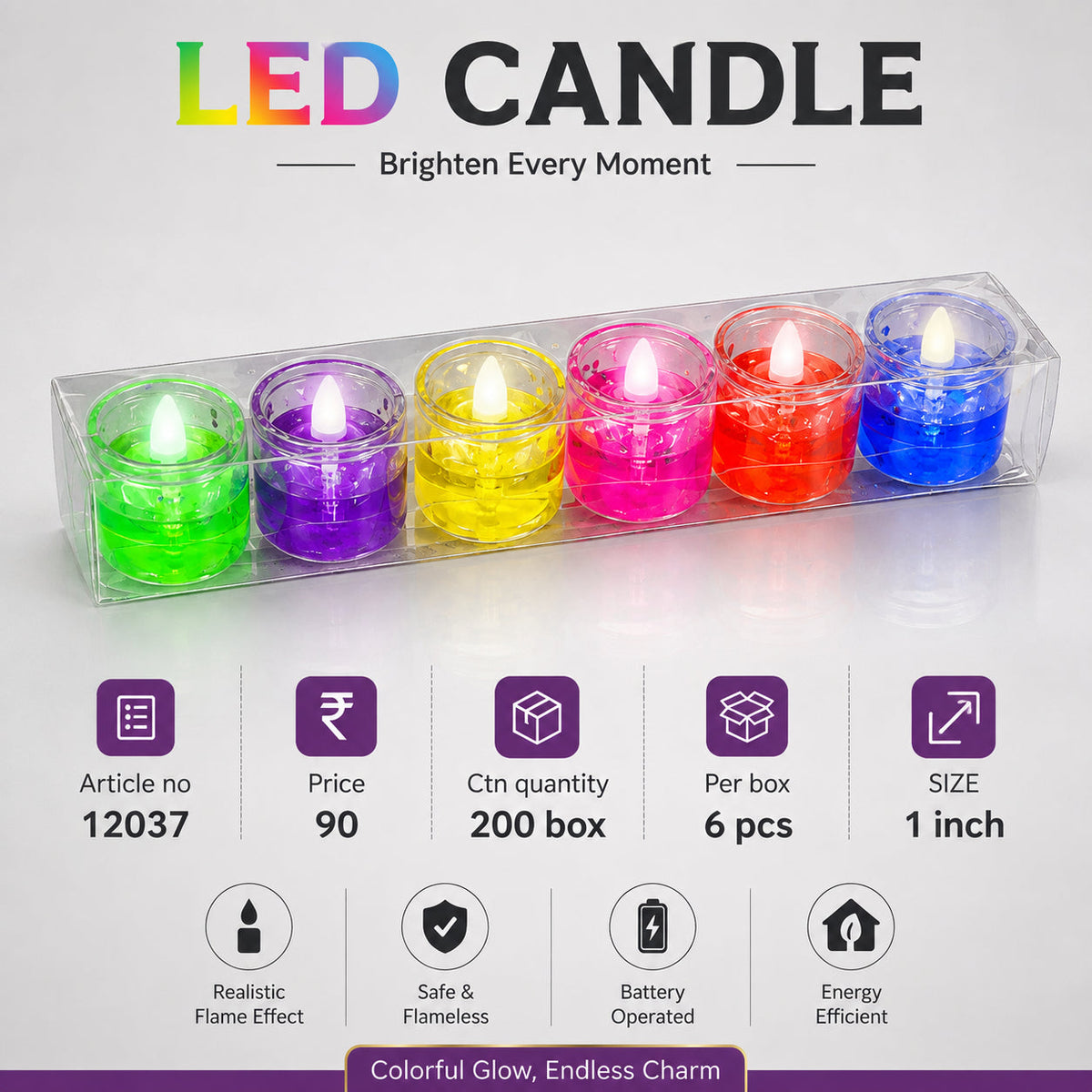 Colorful Glass Cup LED Candles Pack of 72