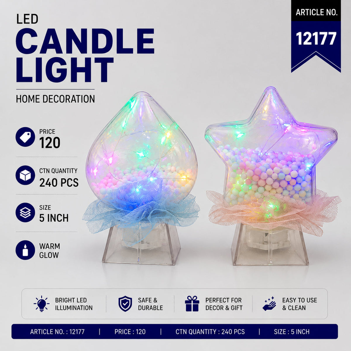 Decorative LED Crystal Candle with Stand Pack of 6