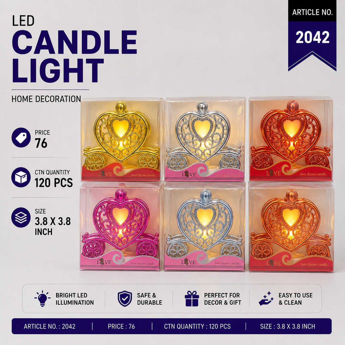 Heart-Shaped Love Theme LED Candle Pack of 12