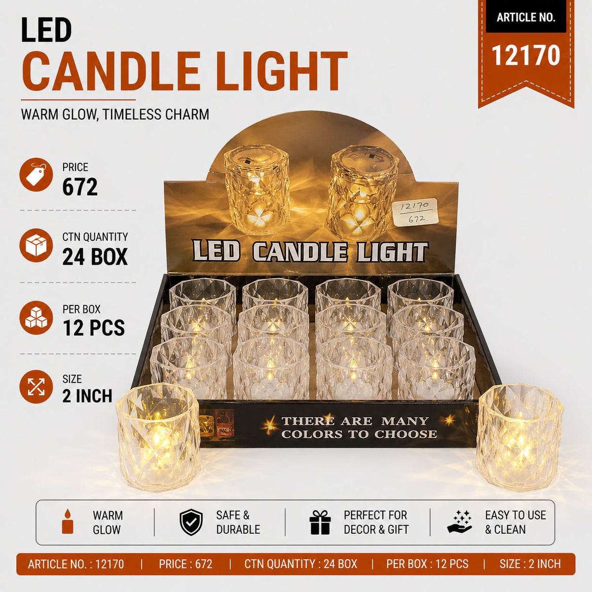 Crystal LED Candle Light Pack of 24