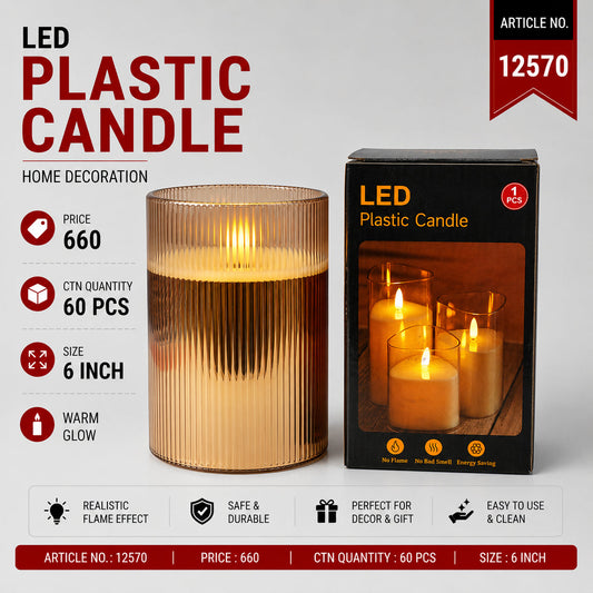 Ribbed Cylindrical LED Plastic Candle Pack of 2