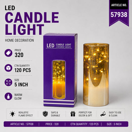 Amber Glass LED Candle Light Pack of 3