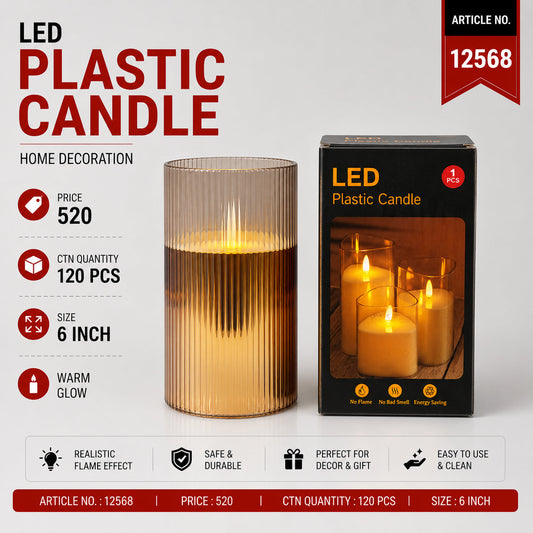 Ribbed LED Plastic Candle Pack of 3
