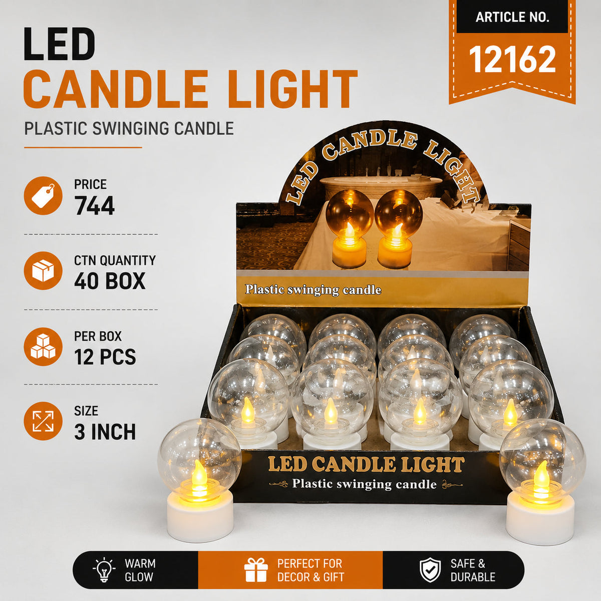 LED Plastic Swinging Candle Light Pack of 24