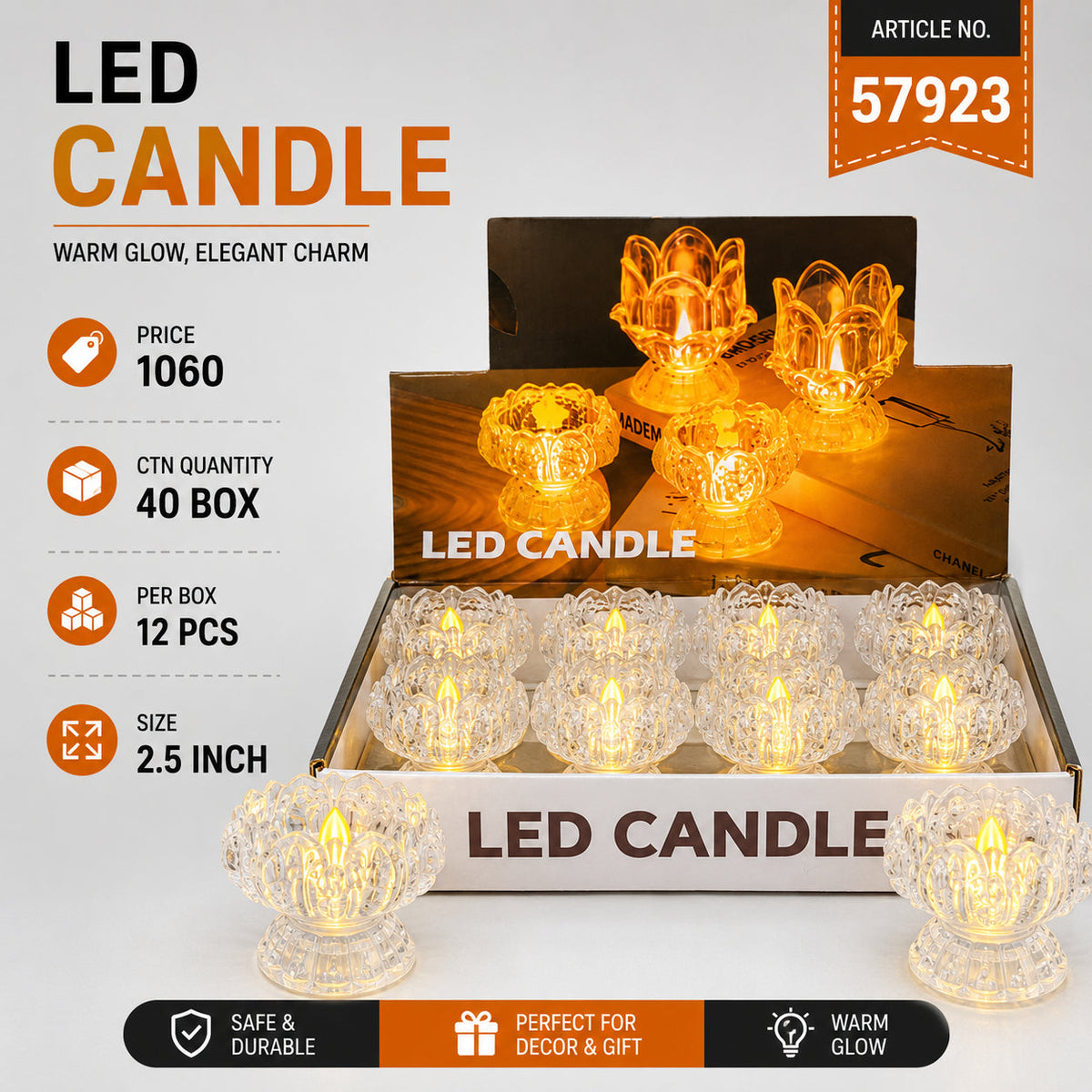 Lotus Crystal LED Candle Pack of 24