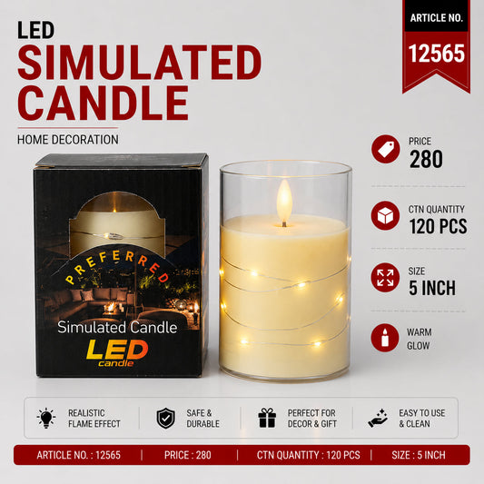 Glass Cylinder LED Simulated Candle Pack of 3