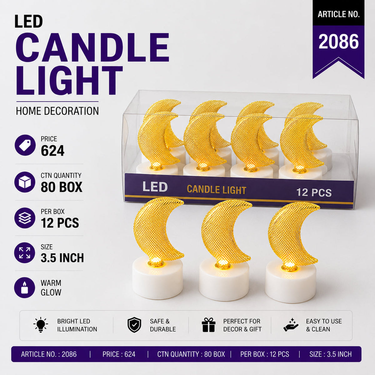 Crescent Moon LED Candle Pack of 24