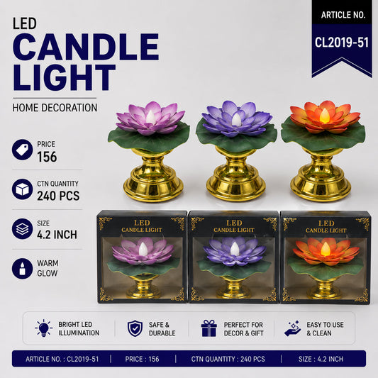 Lotus Flower LED Candle with Gold Stand Pack of 6
