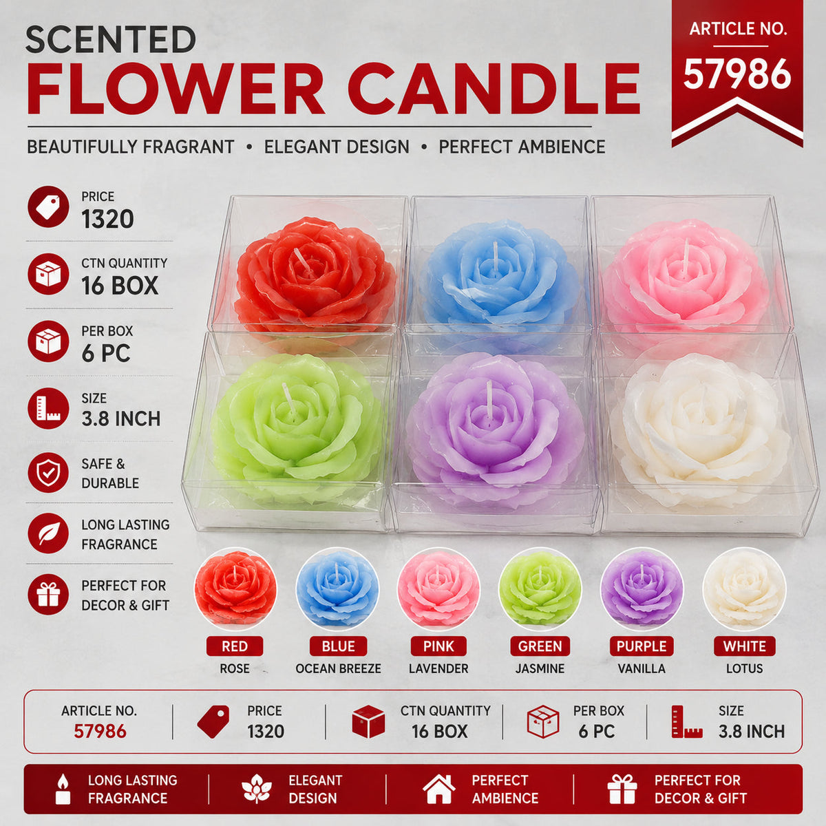 Scented Flower Candle Pack of 12