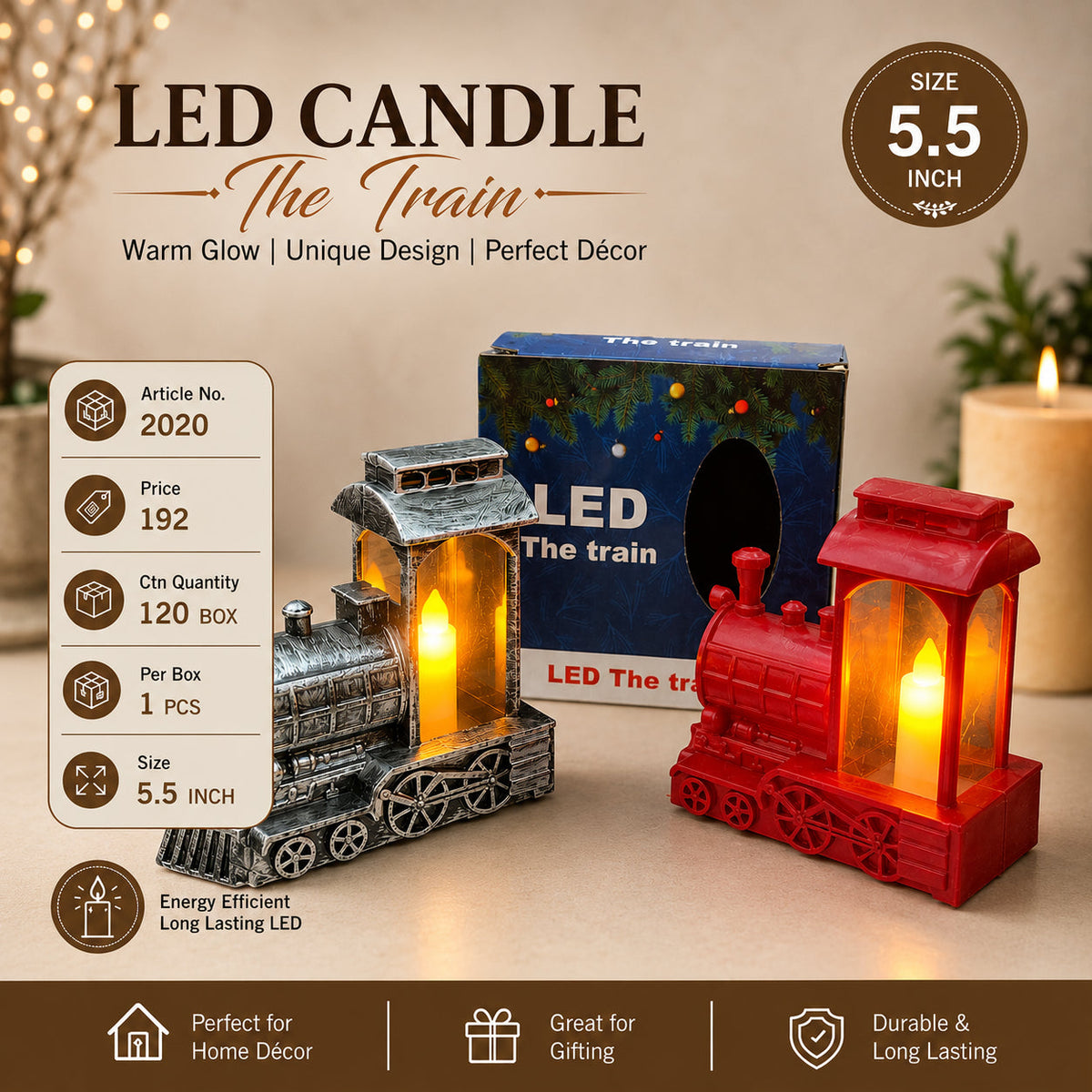 Train-Shaped LED Candle Pack of 3