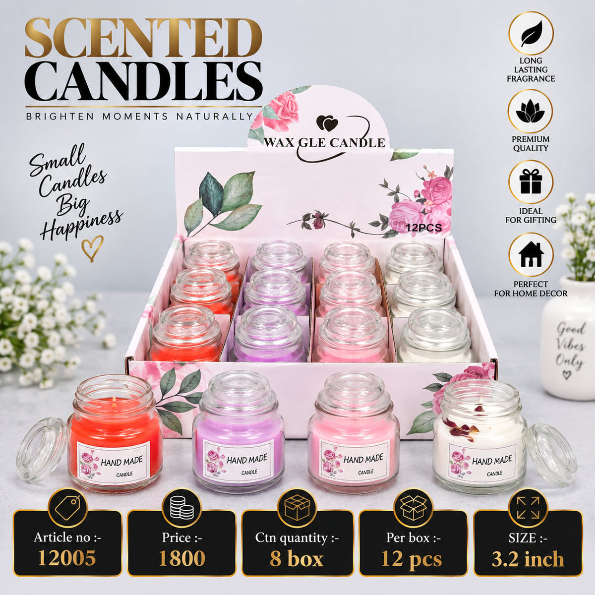 Handmade Floral Scented Wax Gel Candle Pack of 24