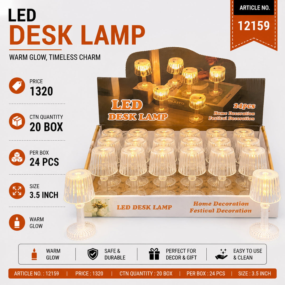 Crystal LED Desk Lamp Pack of 48