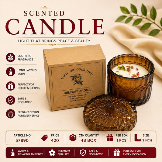 Amber Glass Jar Scented Candle Pack of 3